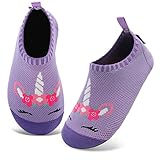 Kyopp Hausschuhe Kinder Junge Mädchen Pantoffeln Atmungsaktive rutschfest Weich Barfussschuhe für Lauflernschuhe Kleinkinder Schuhe Kindergarten Unisex (Einhorn Lila 28/29EU)