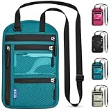 Yordawn Brustbeutel Brusttasche Herren Dame mit RFID-Schutz Wasserdicht Reisegeldbeutel Reise Sicherheitstasche mit Verstellbarem Halsriemen für Karten Reisepass (Seeblau)