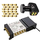 PremiumX Multischalter Set PXMS 5/8 Multiswitch mit Netzteil für 8 Teilnehmer mit Quattro LNB 3D 4K UHD 8K und 24 F-Stecker