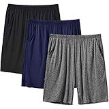 MoFiz Pyjamahose Herren Schlafanzughose Kurz Modal Schlafshorts Weit Loungewear Einfarbig 3 Pack Schwarz/Dunkelgrau/Schwarzblau XL