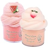 2 Pack Cloud Slime Kit, Red and Apricot Cloud Slime with Slime Accessories, Super Soft & Non-Sticky Fluffy Slime, Birthday Gifts for Girls and Boys, Stress Relief Toy