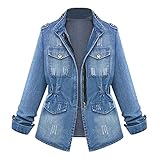 Leichte Damenjacken, lässige Denim-Jacken, hohe Taille, Stehkragen, leichte Gürteljacke, Damen-Jeansjacken, übergroße Damen-Jeansjacken, kurze Jeansjacken, blau, 52