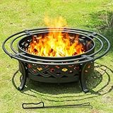 Panovue Feuerstelle für den Außenbereich, 106,7 cm, mit 2 Schlaufen, Kreuzgewebe, Holzfeuerstelle für draußen, mit Funkenschutz, Feuerstelle, runde Metall-Feuerstelle für Terrasse, Hinterhof, Strand,
