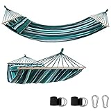 yourGEAR Kauai - XXL Hängematte 240x160 cm mit Kissen | Hohe Belastbarkeit 300 kg | Smaragd oder Aqua | Baumwolle | Stabhängematte ideal für 2 Personen |TÜV geprüft | inkl. Befestigungsset