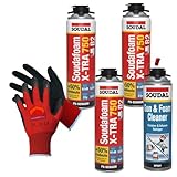 SET SOUDAL Soudafoam X-Tra 750 B2 Pistolenschaum 3 x 500 ml + Arbeitshandschuhe von Hauswerk.shop + Reiniger