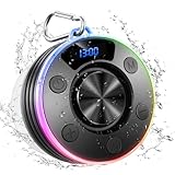 Dyurwa Wasserdichter Bluetooth Duschlautsprecher mit Zeitanzeige, IPX7 Waterproof Shower Speaker, Starker Bass, Saugnapf & Hakenclip, Freisprecheinrichtung, Musikbox für Badezimmer, Strand