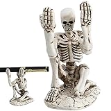 Tofficu 1 x Totenkopf-Stifthalter, Halloween-Schädel-Skelett-Skelett-Stifthalter, Halterung, Harz, Halloween, Heimdekoration, Stiftehalter, Schreibtisch-Dekoration, glitzerndes Zubehör, Herren-Regal,