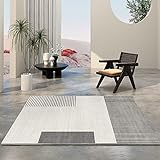 Teppich küche Teppich waschbar grau beige geometrisches Streifendesign wohnzimmerteppich Moderne deko fußbodenheizung 120x160cm