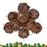 Dokeno 10 Stück Natur Weidenball Spielzeug, Rattankugeln, Decorative Rattan Balls, Geflochtene Rattankugeln, Natur Wicker Rattan Kugeln, Kleintiere Kauspielzeug, Weidenball Spielzeug für Kleintiere