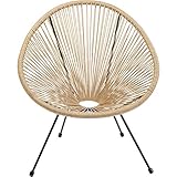 Kare Design Sessel Acapulco, Natur, Indoor und Outdoor Stuhl im Retro-Design, Gartenstuhl, Relaxsessel für Balkon, Garten, Terrasse, Schwarzes Stahlgestell, 85x73x78 cm (H/B/T)