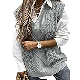 Niwicee Damen PulloverÄrmelloser Weste Pullunder V Ausschnitt Pullover Strickweste Winter Herbst Ärmelloser Strickpullover Armellos Oversize Strickpullover Warm S-XL