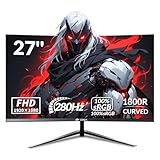 CRUA Curved Gaming-Monitor 27 Zoll 280Hz, FHD 1080P 1800R PC-Monitor, 1 ms GTG mit FreeSync, geringe Bewegungsunschärfe, Augenschutz, VESA, DisplayPort, HDMI, schwarz