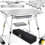 KESSER® Campingtisch faltbar Klapptisch mit Aluminiumrahmen Aufrollbare Tischplatte Falttisch klappbar Höhenverstellung 120x70cm - bis 100kg inkl. Tragetasche mit Trageband & Netztasche, Silber