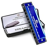 Conjurer Blues Mundharmonika C-Dur Anfänger& Kinder Blues Harp C 10-Loch Diatonische Harmonika Instrument Muntamonika mit hochwertigen Messing Stimmzungen und Hervorragender Klang, 1001 C Dur, Blau