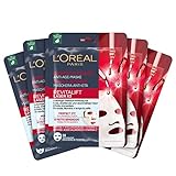 L'Oréal Paris Anti-Age-Maske für strahlende und ebenmäßige Haut, Mit Peptiden, Hyaluronsäure und Vitamin C, Revitalift Laser X3 Tuchmaske, 5 Stück