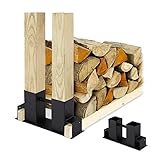 Relaxdays Holzstapelhilfe 2er Set, DIY Holzunterstand für Kanthölzer, Holzaufbewahrung, beschichteter Stahl, schwarz, 16 x 34 x 10 cm