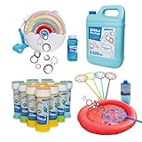 alldoro 68709 Seifenblasen Party-Bundle XXL: 12er Seifenblasenfläschchen, XXL-Seifenblasen-Set, Seifenblasenmaschine Rainbow & 2,5 L Nachfüllflasche