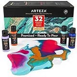 ARTEZA Pouring Acrylfarbe, 32 Stück-Set, 60 ml Flaschen mit...