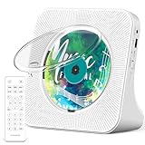 Greadio CD-Player Tragbar mit Bluetooth 5.0,CD-Musik-mit Fernbedienung,HiFi-Sound-Lautsprecher,Staubschutz,LED-Bildschirm,FM-Radio,unterstützt AUX/USB,Kopfhörerbuchse für Geschenk,Zuhause