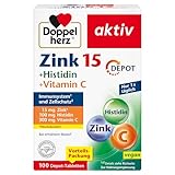 Doppelherz Zink 15 + Histidin + Vitamin C -15 mg Zink als Beitrag für die normale Funktion des Immunsystems und für den Erhalt normaler Haut - 100 vegane Depot-Tabletten