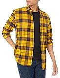 Amazon Essentials Herren Langarmhemd aus Flanell (in Übergröße erhältlich), Gelb Karomuster, XL
