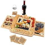 GRANDMA SHARK Bambus Käsebrett, käseplatte zum Schneiden von Obst und Lebensmitteln, Geeignet für Picknicks und Partys (Quadrat)