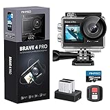 AKASO Brave 4 Pro Action Cam 4K30FPS 20MP mit 64GB U3 Speicherkarte 40M Unterwasserkamera Ultra HD Touchscreen 170 ° Weitwinkel, EIS Stabilisierung, 5X Zoom, 2.4G Fernbedienung und 2 Akkus 1350mAh