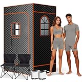 Obqer Dampfsauna, Dampfsauna FüR Zuhause 15 Min Schnellaufheizung, 9 Einstellbare Temperaturstufen, Timer-Aufheizung, Portable Sauna Beinhaltet 2.6L Dampfgarer, Klappstuhl, Bodenmatte, Fernbedienung