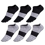 GINZIN Zehensocken herren 6 Paar Männer Sport laufende Zehen Socken Sportsocken,Schwarz×3 + Grau×3, 44-46