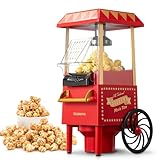 Popcornmaschine Retro, Cozeemax 1200W für Zuhause Popcornmaschine Maker mit Heissluft, Popcorn Machine ohne Fett Fettfrei Ölfrei, Eine-Taste-Operation, Popcorn Popper, Rot