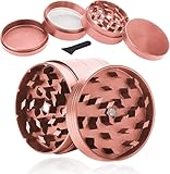 Pollen Grinder Crusher, Zinklegierung Kräutermühle, für Spice,Kräuter,Gewürze,Herb,Kaffee 4-teiliges Set mit Pollen Scraper, Roségold