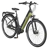 Prophete GENIESSER 5.0 Damen City E-Bike 28' – AEG Mittelmotor 250W, 220 km Reichweite,7-Gang Nabenschaltung, Hydraulische Scheibenbremsen, TFT Display, Integrierter Li-Ion Akku, Schwarz/Silbergrün