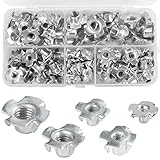 90 Stk Einschlagmuttern mit 4 Einschlagspitzen T Gewindemutter M3 M4 M5 M6 M8 Vier-Prong Nüsse Sortiment Schrauben Kits Verzinktem Kohlenstoffstahl Nüsse Sortiment für Holzbearbeitungsmöbel Handwerker