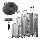 WINLIFE Aluminium Mittel, Groß, Extra Groß Koffer mit 2X Nackenkissen und Reisegepäckwaage-Kombination| Koffer mit TSA-Zahlenschloss | Reisetrolley| Tragbar| Luxus-Reiselösung| 5er-Set