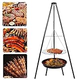 Schwenkgrill mit Feuerschale, Feuerschale Feuerstelle Lagerfeuer Metall, Dreibein Grill mit Feuerschale und 160 cm Höhenverstellbarer Kette, Outdoor BBQ Feuerstelle zum Grillen (Steel Black)