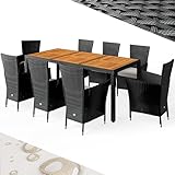 Casaria® Gartenmöbel Set Holz Polyrattan 8 Gartenstühle Stapelbar 190x90cm Gartentisch Akazie Wetterfest Outdoor Terrasse Sitzgruppe Essgruppe Schwarz