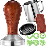 Practimondo 51mm Espresso Tamper Set inkl. Tampermatte und Milchkännchen (350ml) - Der Deluxe Kaffeemehlpresser für Siebträger Kaffeemaschine - Premium Barista Edelstahl Kaffeedrücker Espresso-Stempel