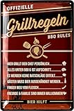 LANOLU Retro-Blechschilder zum Grillen, BBQ-Regeln-Schild, BBQ-Grill, Retro-Dekoration, Grillplatz-Schild Garten, Geschenk für Väter, Grill-Schild, Schilder mit Sprüchen und Stanzung in 20 x 30 cm