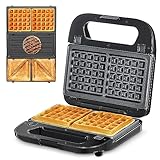 Multifunktionsgerät 3-in-1 [Sandwichmaker, Waffeleisen, Kontaktgrill], Antihaftbeschichtete abnehmbare Platten, 750W, LED-Anzeigen, BPA frei, Schwarz (Schwarz2)