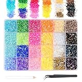Hopton 24000 Pcs Strasssteine Nägel, 24 Farben Glitzersteine zum Basteln, 3mm Runde Glitzer Edelsteine Rhinestones mit Pinzette und Wachsstift, Strasssteine Set für DIY Nägel Handwerk