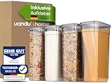 uandu Vorratsdosen mit Deckel Luftdicht 4er Groß Set, Aufbewahrungsbox mit deckel küche für Müsli, Spaghetti, Cornflakes und alle trockenen Lebensmittel, BPA frei, Müsli Aufbewahrung, Müsli behälter