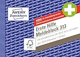AVERY Zweckform 313 Erste Hilfe Meldeblock nach DGUV Information 204-020 (A6 quer, 50 Originale, Verbandbuch zur Dokumentation von Unfällen/Hilfeleistungen im Betrieb, von Rechtsexperten geprüft)