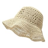 YAMEE Strandhut Damen Stroh,Sonnenhut Damen Strohhut Leicht Faltbar,Sommer-Bucket-Hut für Urlaub,Garten,Outdoor