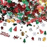 Weihnachten Deko Set, 500 Stück Weihnachtsbaum Streudeko, Weihnachtskonfetti Pailletten für Weihnachtsfeier, Tischdeko Schneeflocke Santa Rentier