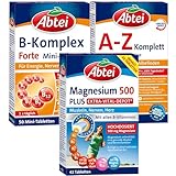 Abtei Vitamine & Mineralstoff Trio – 3er Set – Abtei A-Z Komplett, Abtei B-Komplex Forte, Abtei Magnesium 500 Plus – Für Wohlbefinden und Vitalität