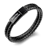TMT Personalisiertes Herren Armband mit Gravur aus veganem Leder | Edelstahl Lederarmband Herren mit Magnetverschluss | Männer Armband mit Namen | Geschenke für ihn zum Weihnachten