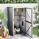 Mengtu Gerätehaus Geräteschuppen Metall Gartenhaus Schuppen Garten Schuppen Gartenschuppen mit Schrägdach Geräteschrank Gartenhaus für Garten Grau 88x89x161 cm Verzinkter Stahl Garten Möbel