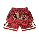 AZISEN Basketball-Shorts für Herren, Chicago Bulls Retro Basketball Shorts Activewear-Shorts für Herren Sporthose Herren Kurz mit Tasche Sports Training Fans Sommershorts Basketball-Shorts (Rot,S)