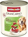 animonda GranCarno Hunde Nassfutter mit Rind + Entenherzen (6 x 800 g), getreidefreies Hundenassfutter ohne Zucker, für ausgewachsene Hunde, mit frischen fleischigen Zutaten