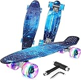 BELEEV Kinder Skateboard 22 Zoll mit LED Leuchtrollen Wheels, Komplette Mini Cruiser Skateboard für Kinder Jugendliche Erwachsene, LED Leuchtrollen mit All-in-one Skate T-Tool für Anfänger
